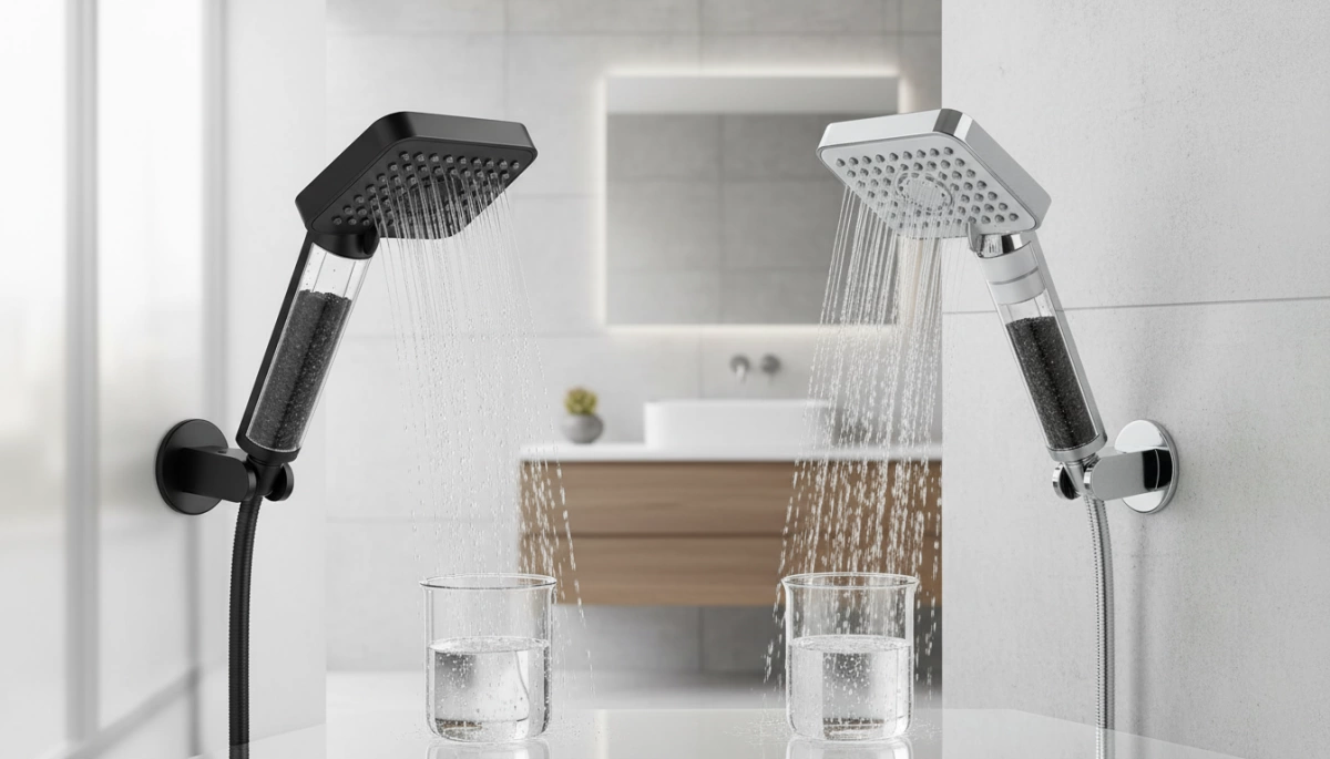 confronto tra soffione doccia con filtro al carbone