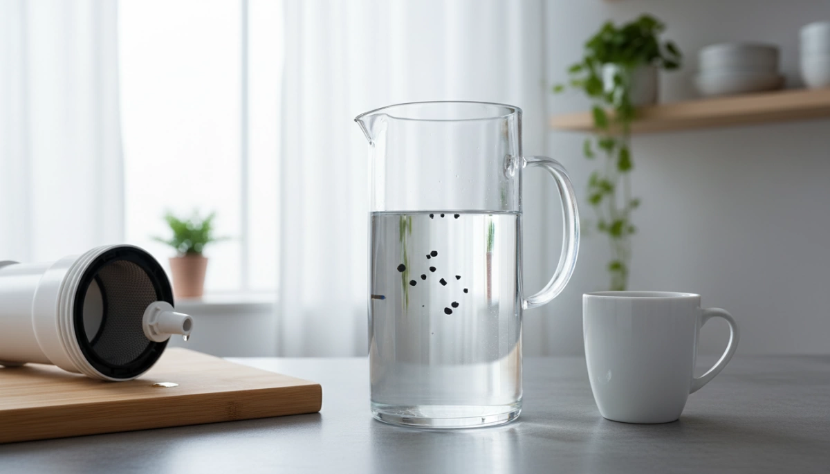 fix black particles from water filter