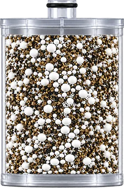 Cutaway of a shower filter cartridge with mixed filtration media