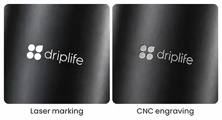 Laser-marked and CNC-engraved logos on metal shower filter housings